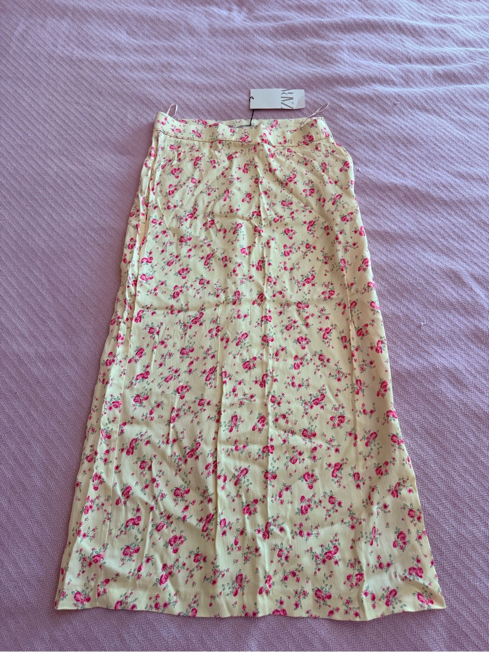 Zara cream Maxi Skirt with Pink Floral Print